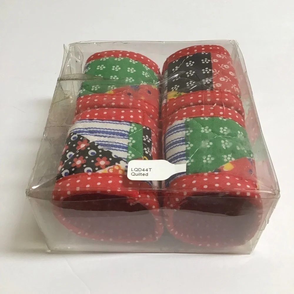 Vintage Calico Fabric Quilted Napkin Rings SET OF 4 Dining Boho Farmhouse NEW